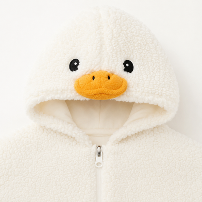 Baby Duck Suit duck hood and zipper detail