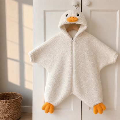 Baby Duck Suit hanging in a nursery